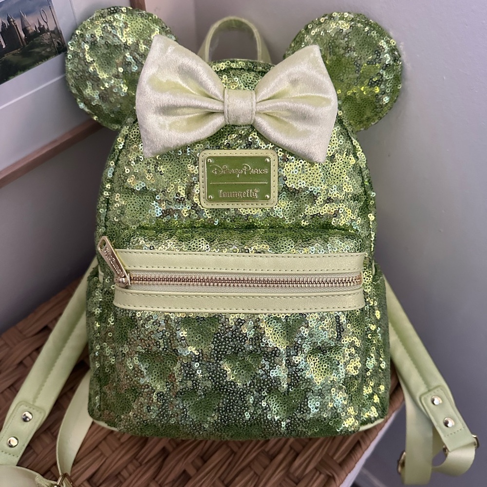Disney Parks Loungefly Sequin Tinkerbell Green Mini Backpack